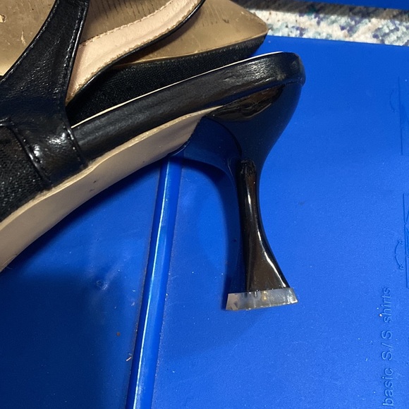 Black Mesh Closed Toe Back Strap Heels - Picture 8 of 9